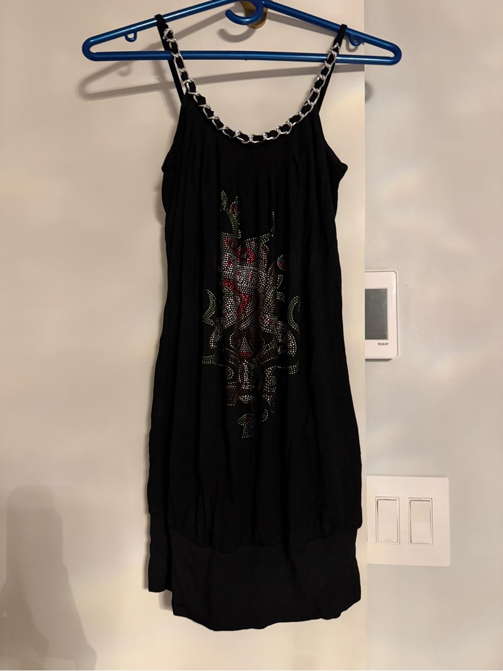 Ed Hardy Black Mini Dress with Chain-Strap Detail